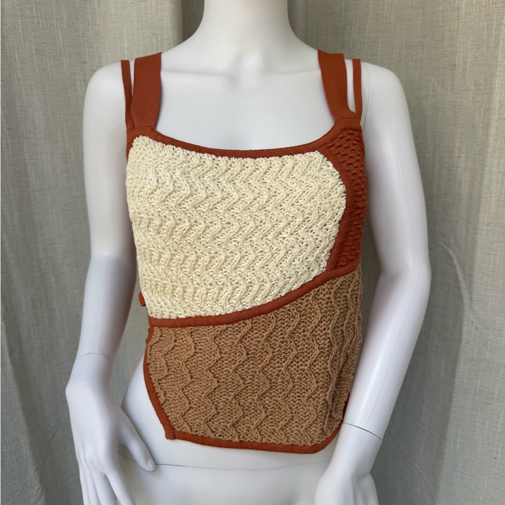 Nanushka Ona Cutout Stretch-Knit And Crocheted Cotton-Blend Top